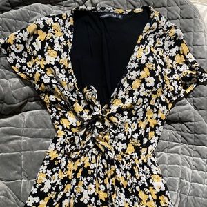 Abercrombie & Fitch floral yellow black midi flowy dress